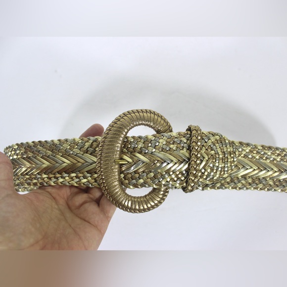 1980’s Wide Woven Gold Silver Bronze Belt Metallic Eighties Adjustable - Picture 4 of 6